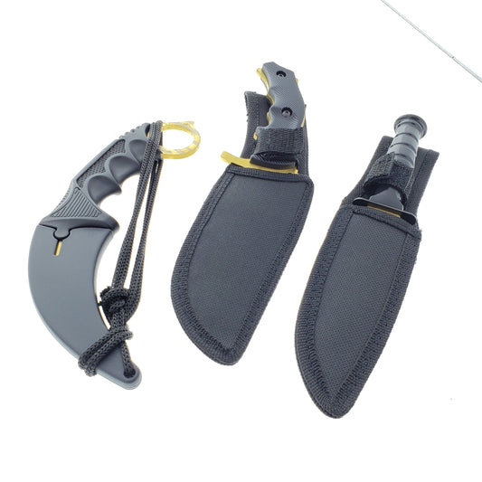 Falcon 3-Piece Gold Set. 7 1/2" & 8 1/2" Tactical Knife, 7 1/2" Karambit