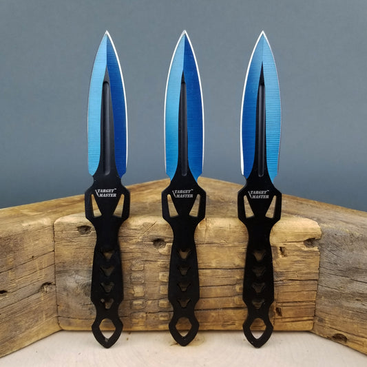 6" Overall 3 PC Blue Spear Point Throwing Knife Set