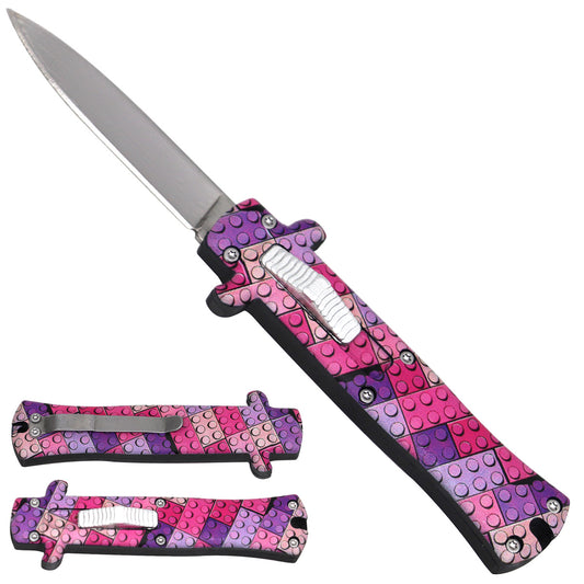 Mini OTF Knife – Pink Building Blocks Handle