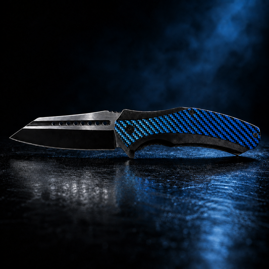 Blue Carbon Fiber Pocket Knife folding pocket knife product photo