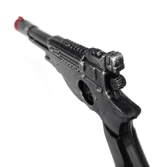 Close-up of foam blaster prop rear sight