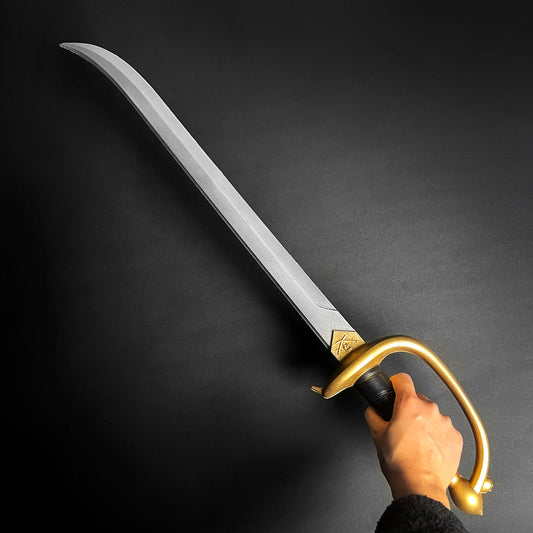 A person holding a pirate cutlass sword- Guild Arms.
