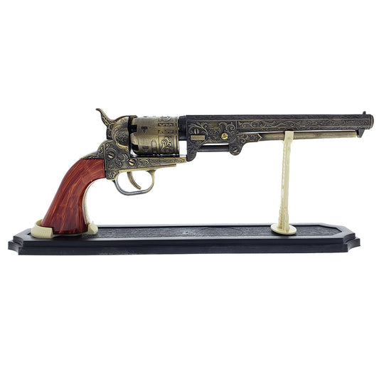13 1/2" Decorative Antique Revolver Gun w/ Display Stand