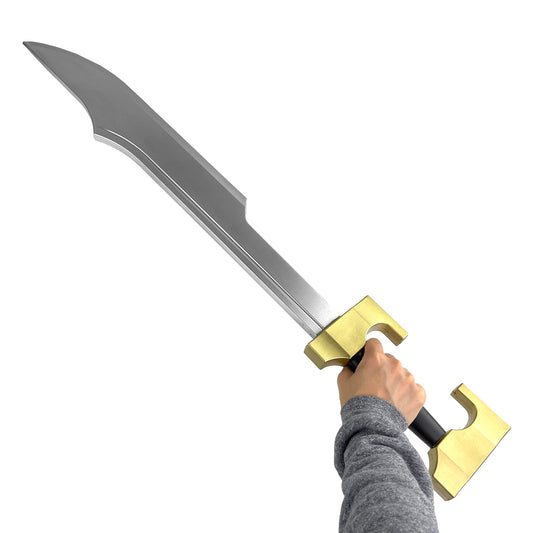 A hand holding a falcata sword- Guild Arms.