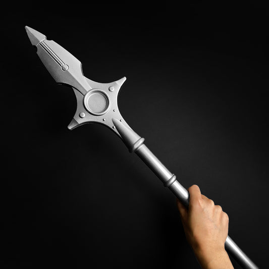 A silver fantasy spear prop - Guild Arms.