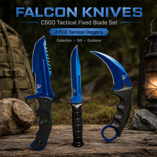 Falcon 3 Piece Set Blue Blade / Black Handle / Tactical Knife