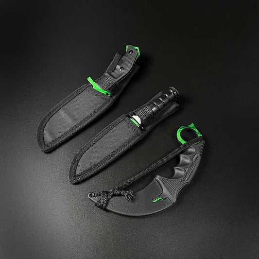 Falcon 3 PCS Green Set. Tactical Knives & Karambit