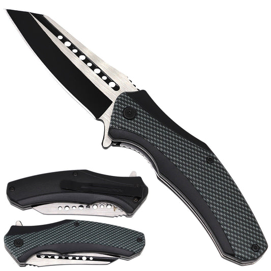 Spring Assisted Pocket Knives - Black Carbon Fiber Handle