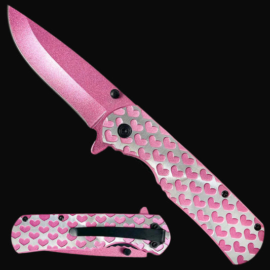 Heart Engraved Pink Pocket Knife – Spring Assisted Pocket Knives