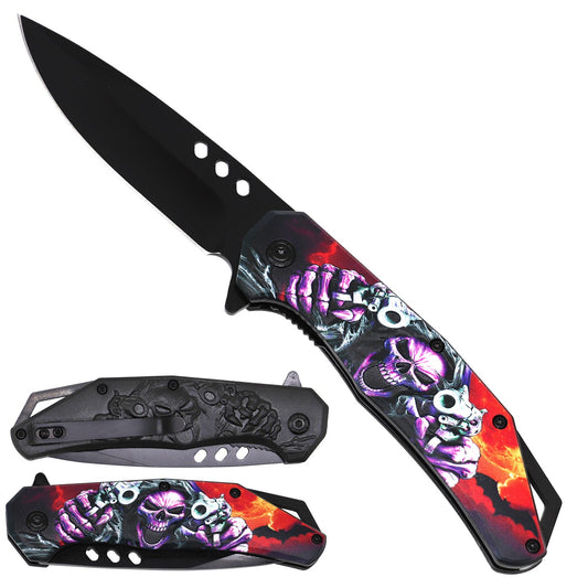 Purple Skeleton Spring Assisted Pocket Knife