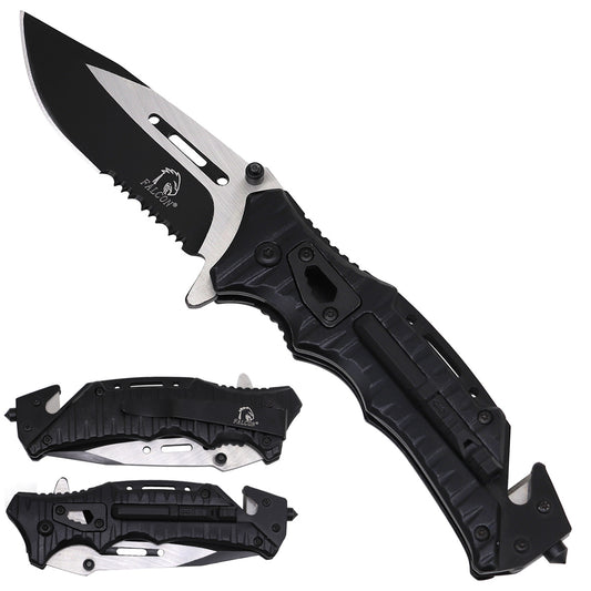 Falcon Serrated Spring-Assisted Pocket Knife – Black