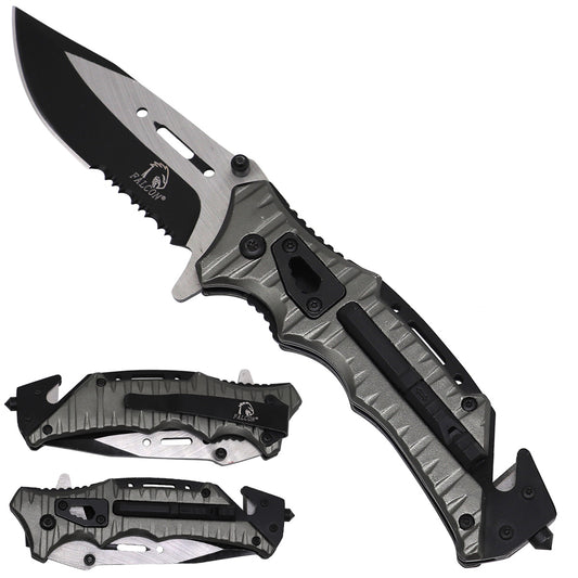 Falcon Serrated Spring-Assisted Pocket Knife – Gray