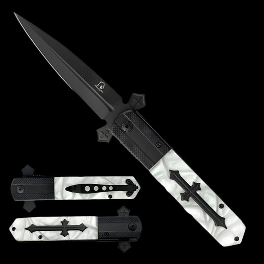 Falcon Knives for Sale - White Marble Spring Assisted Pocket Knife