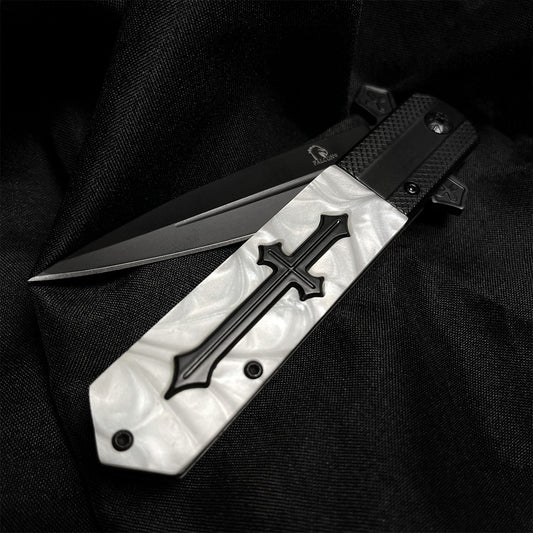Falcon Knives for Sale - White Marble Spring Assisted Pocket Knife