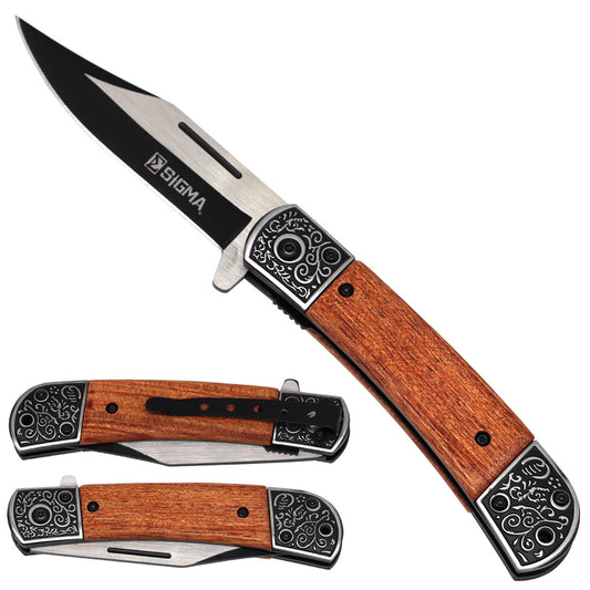 Sigma Wood Handle Spring Assisted Pocket Knife