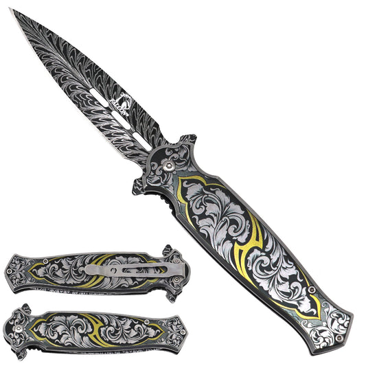 Falcon Spring Assisted Pocket Knife β Damascus Pattern