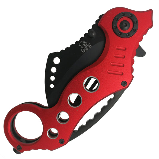 Falcon EDC Red Karambit Pocket Knife - Spring Assisted