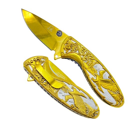 Falcon Gold Spring Assisted Knife with Artistic Design