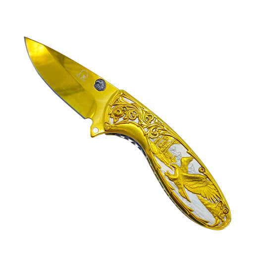 Falcon Gold Spring Assisted Knife with Artistic Design