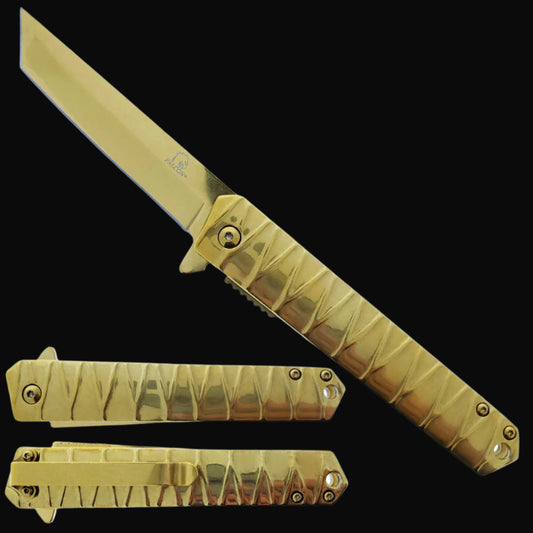 Falcon Knives for Sale - 7.75" Gold Tanto Spring Pocket Knife