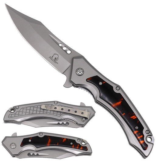 Falcon Black & Red on Chrome Handle Pocket Knife