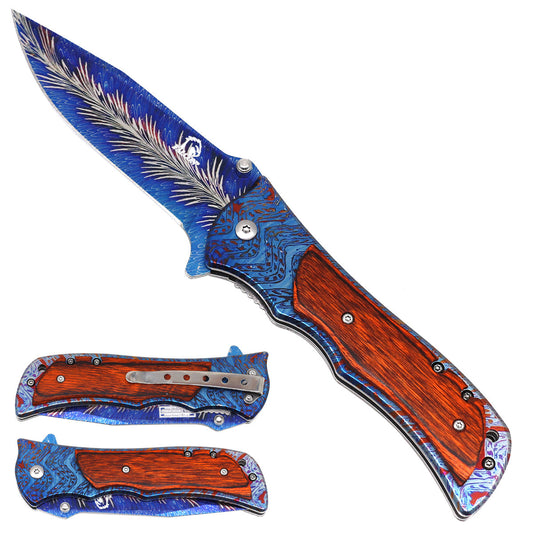 Falcon Feather Pattern Spring Assisted Knife
