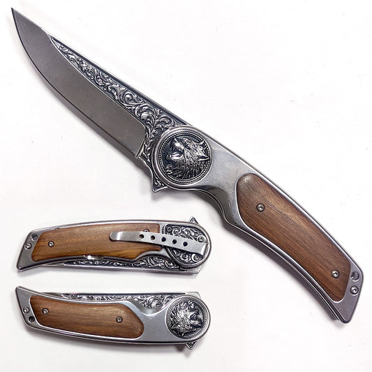 Sigma Folding Knife - Wolf Wood Handle