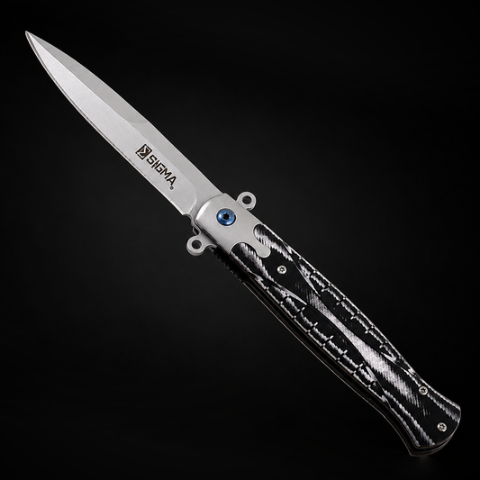 Sigma Ball Bearing Flipper Knife – Black and White Micarta Handle folding pocket knife product photo