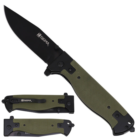Sigma Ball Bearing Flipper Knife – Military Green G10 Handle folding pocket knife product photo