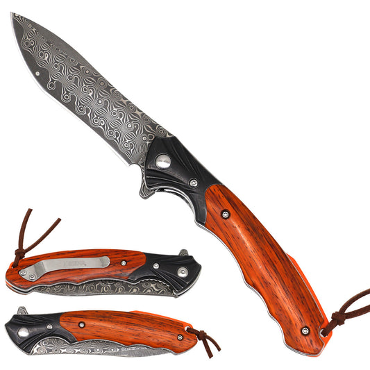 Sigma Ball Bearing Pocket Knife - Damascus Blade & Sandalwood Handle