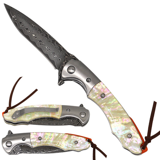 Sigma Ball Bearing Pocket Knife - Marble Handle & Damascus Blade