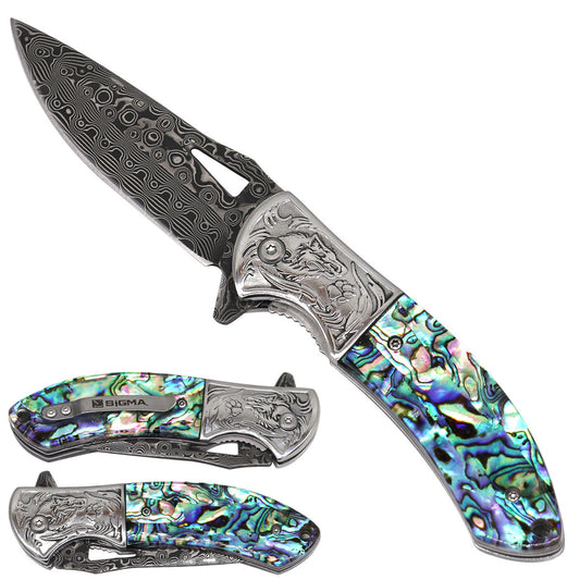 Damascus Pattern Blade Ball Bearing Pocket Knife