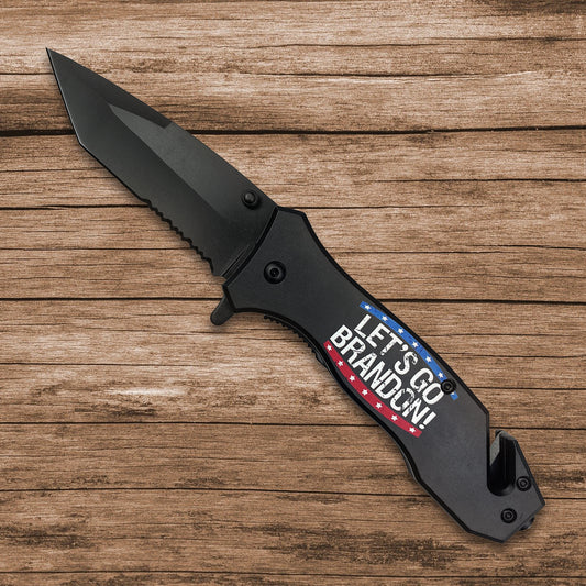 7 1/2 Spring Assisted Knife " Let's Go Brandon" Red & Blue