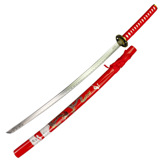 42 1/2" Samurai sword red dragon scabbard w/stand