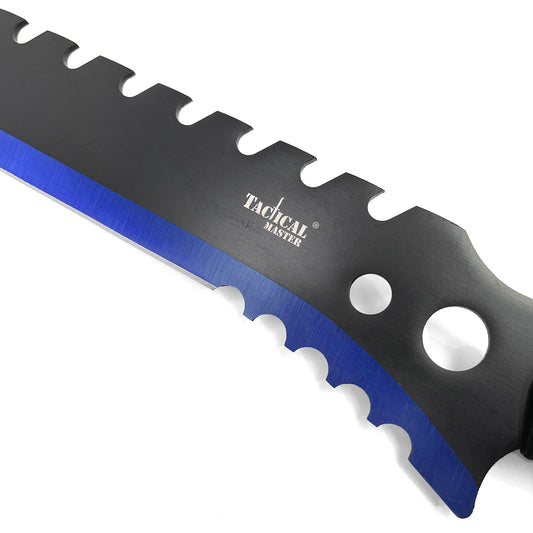 26" Blue Machete w 3 Throwing Knives