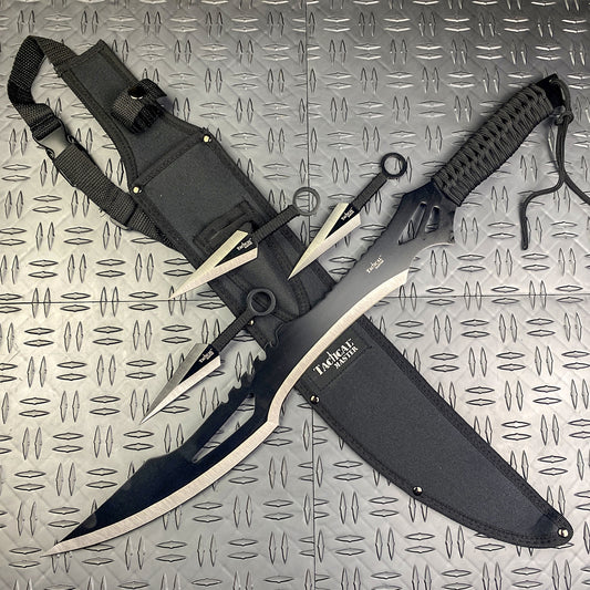 Tactical Master 26" Black Machete & Throwing Knives
