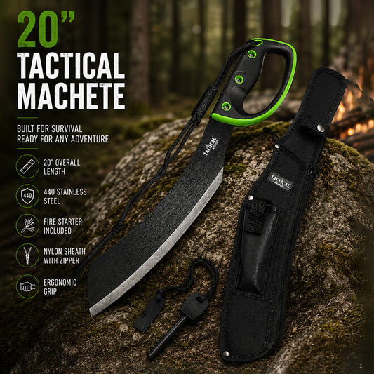 Tactical Master 20" Machete w/ Fire Starter & Sheath included.