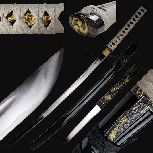 41" Hand Forge Samurai Sword, 1045 steel, Extra dagger, Blac