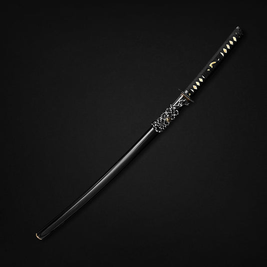 An elegant black Japanese katana sword.
