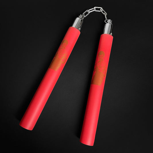 12 inch red foam Bruce nunchaku with metal chain martial arts practice gear