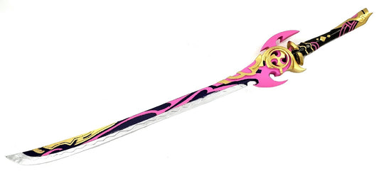 Anime Mistsplitter Fiberglass Anime Replica Sword with Pink and Gold Detailing and Curved Blade