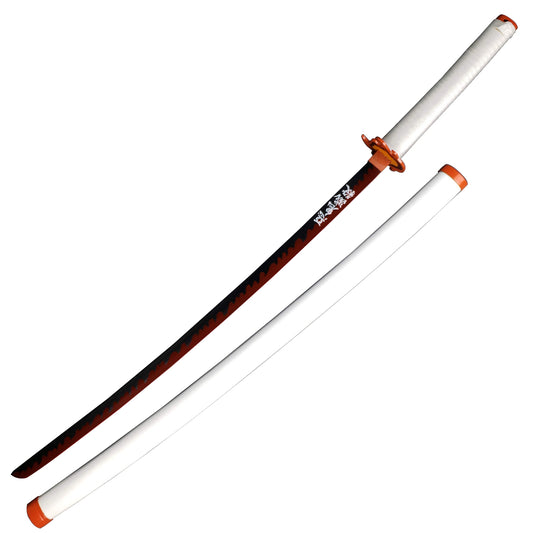 Rengoku Metal Katana Anime Sword with a sleek black blade and white scabbard for collectors