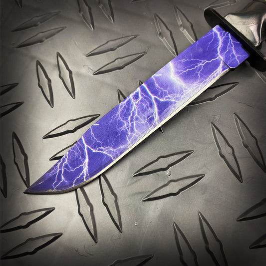 Falcon 3 PCS Blue Thunder Set Tactical Fixed Blade Knives with Lightning Design on the Blade