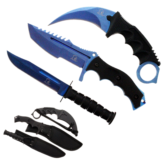 Falcon 3 Piece Set Blue Blade / Black Handle / Tactical Knife