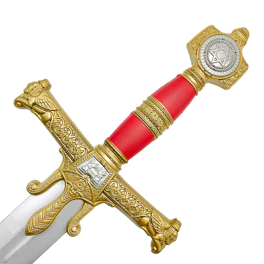 King Solomon Star Red Foam Medieval Sword with detailed gold hilt and realistic design for safe play
