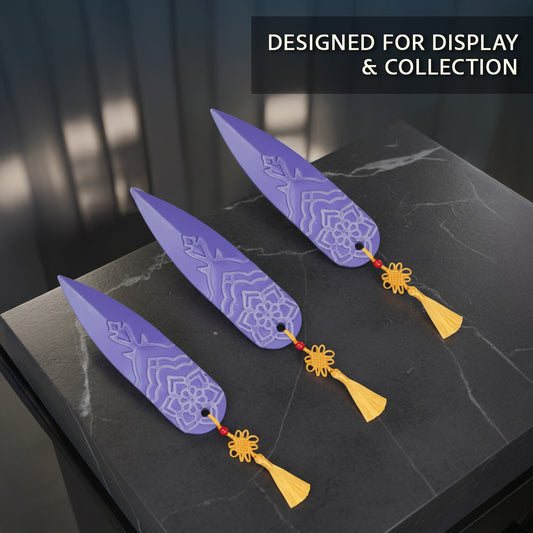 3 PCS Foam Kpop Throwing Knife Set in Purple with Decorative Tassels, Perfect for Display and Collection