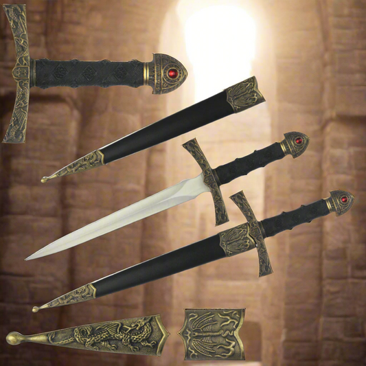 Fleur de lis medieval dagger by Fantasy Edge with intricate detailing and a sleek blade design