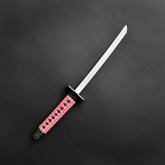 Guild Arms mini katana letter opener with a decorative pink handle and sleek stainless steel blade