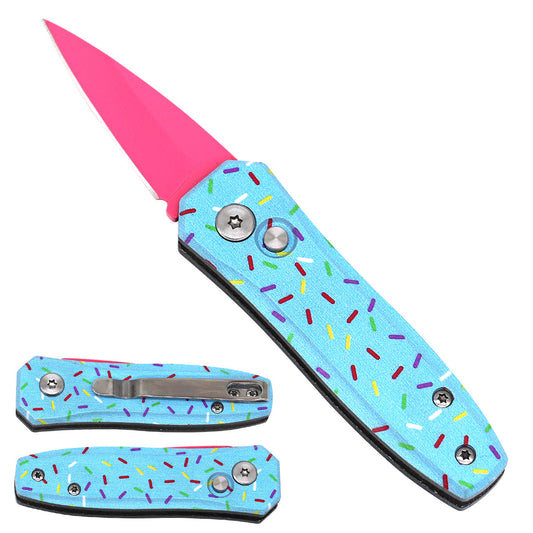 Pacific Solution Mini Switchblade - Donut Switchblade Knife with Colorful Sprinkles Design