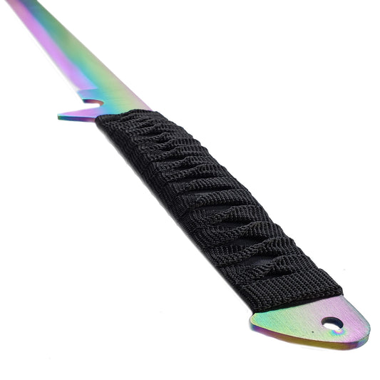 Guild Arms rainbow twin machete set with rainbow blade and black woven handle grip